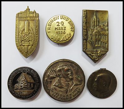 Lot of six German pins from the Third Reich period, including: a "Herne 1933 Frontsoldatentag" 