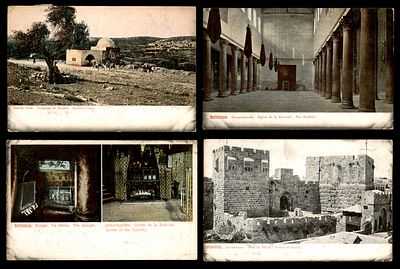 לוט 4 גלויות צבעוניות אתרי הקודש בארץ ישראל, הוצאת A. Michel, ביול עות'מאני, 1900 בקירוב. לוט של 
