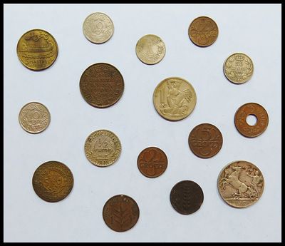 Lot of 16 world coins, some silver. Lot of 16 world coins from various periods, including 