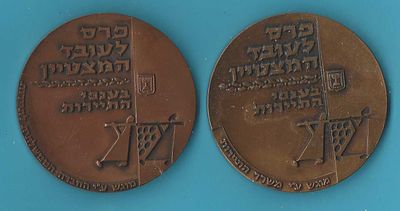 2 Israeli "Outstanding Worker" presentation medals. The lot includes both issued versions - the 