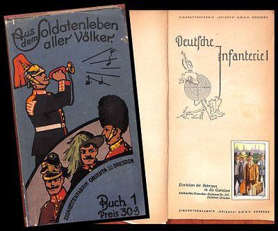 German cigarette-card collection album "Aus dem Soldatenleben aller Volker" by Orienta, Dresden 