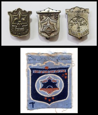 Group of 4 emblems and pins from Tel Aviv-Jaffa, Israel. Units in lot: 4. Includes: (1) a metal 