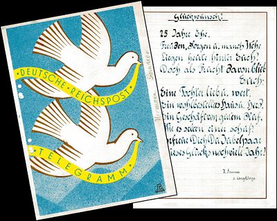 Decorative German Reich Post greeting telegram (Deutsche Reichspost Telegramm), sent from 