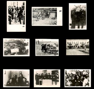 Lot of 9 documentary photographs from the Holocaust and World War II period. The photographs 