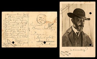 Postcard sent in May 1912 to Professor Boris Schatz, Bezalel, School of Art, Jerusalem 