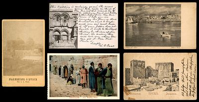 Lot of 5 Eretz Israel items: (1) Cabinet photograph from the series Palestine & Syrie, Par L. 