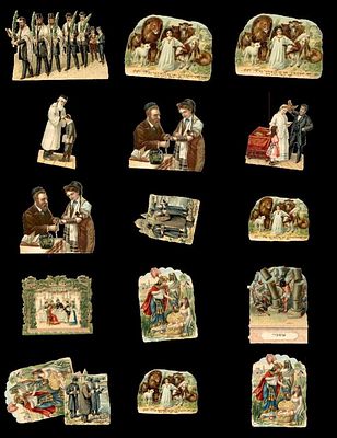Lot of 15 embossed die-cut chromolithograph scraps (Glanzbilder) on Judaica subjects, circa 