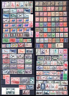 Lot of 4 stock pages of France stamps, 1880s to 1970s. The material includes Chiffre Taxe 