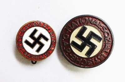 Lot of 2 NSDAP party membership badges, Parteiabzeichen, Germany, 1933-1945. Both inscribed 