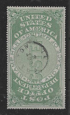 United States Post Office Department registry label, perforated and printed in green. The upper 