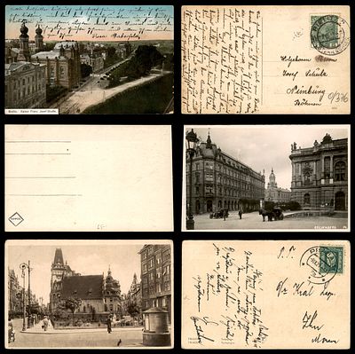 Lot of 3 postcards of synagogues: (1) Bielitz, Kaiser Franz Josef-Strasse, showing the 