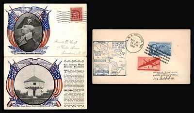 Lot of 2 United States postal items, a card and a cover. (1) First flight cover of airmail 