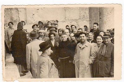 Antique group photo with Rabbi and Priest, Tiberias, Photo studio Biko, Eretz Israel, 1930’s 