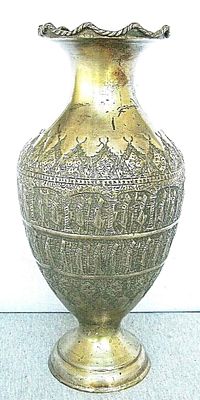 Persian Antique massive brass Persepolis Achaemenid figurative engraved vase, 1800s-early 1900s 