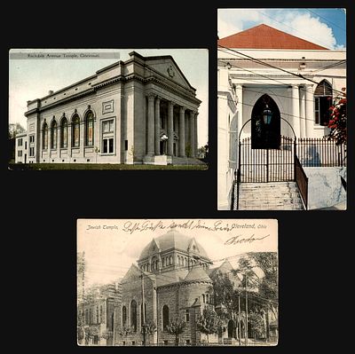לוט 3 גלויות בתי כנסת: "Rockdale Avenue Temple, Cincinnati", בית הכנסת של קהילת בני ישראל 
