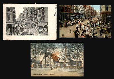 לוט 3 גלויות יודאיקה: "Essex St. New York", רחוב אסקס ברובע היהודי של הלואר איסט סייד עם עגלות 