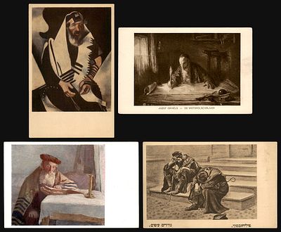 Lot of 4 Judaica art postcards: "Portrait of a Rabbi" by Marc Chagall (Art Institute of 