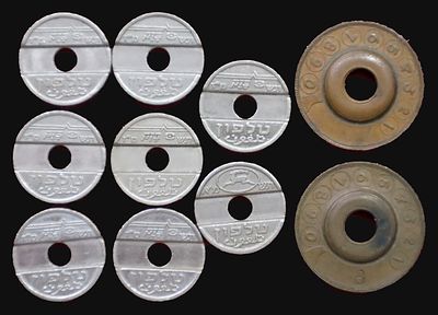 Lot of 10 Israeli telephone tokens: 8 metal "Telephone" tokens, 7 of the Bezeq company and one 