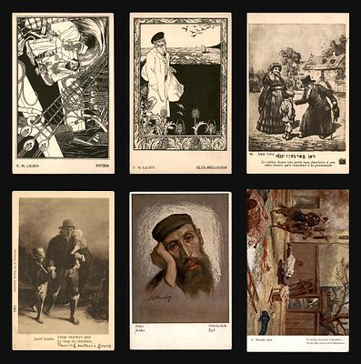 Lot of 6 art postcards: E.M. Lilien (two, from "Lieder des Ghetto"), Alphonse L&eacute;vy, Jozef 