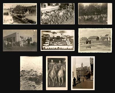 Lot of 9 real photo cards and photographs: people and places without identifying captions 