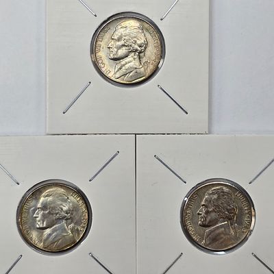 War-Time Nickel Lot. Lot of (3) War-Time Nickels. 35% Silver. All look to be Very Fine or better 