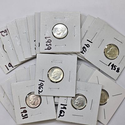 Silver Roosevelt Dimes. Lot of (25) Silver Roosevelt Dimes ranging in year from 1954-1964. All 
