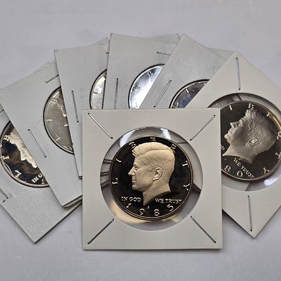 Kennedy Cameo proofs. Lot of(6) Non-Silver Kennedy Half Dollar Cameo proofs. All look to be 