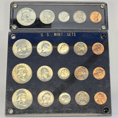 US Mint Sets Pair. 1954 and 1956 Sets, acrylics are worn and damaged, however the coins look to 