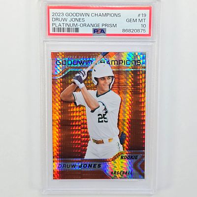 GEM MNT 10 Druw Jones. PSA Graded GEM MT10 2023 Goodwin Champions, Druw Jones, Platinum Orange 