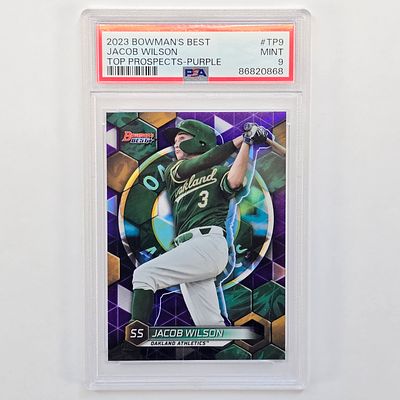 MINT 9 Jacob Wilson. PSA Graded MINT 9 2023 Bowman's Best, Jacob Wilson, Top Prospects-Purple 
