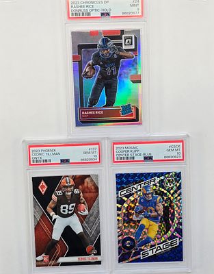 GEM MNT10/9 trio. (3) PSA Graded slabs including; 
GEM MT 10, Panini 2023 Phoenix, Cedric 