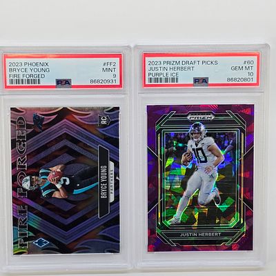 Pair of MINT Slabs. (2) PSA Graded slabs 2023 Panini Cards including; 
GEM MT 10 "Prizm Draft 