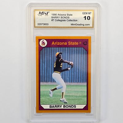 GEM MNT10 Barry Bonds. Mint Grading Service GEM MT 10 1990 "Collegiate Collection" Arizona State 