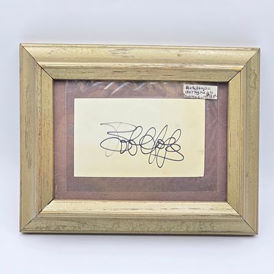 Framed Bob Hope Signature. While this autograph has not been authenticated, the signature does