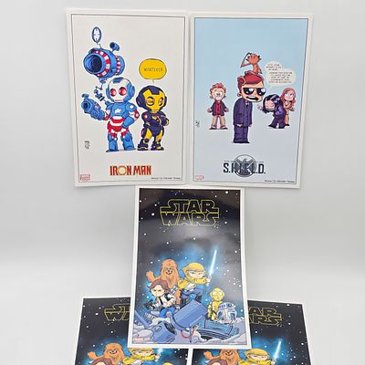 Skottie Young Comic Print Lot. Lot of 5 Skottie Young 2014 Marvel Mini (6.5"x10") Promotional