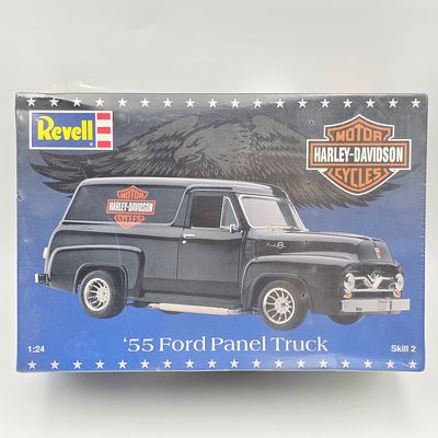 Revell Ford Model Kit. This lot includes a Revell '55 Ford Panel Truck x Harley Davidson model 