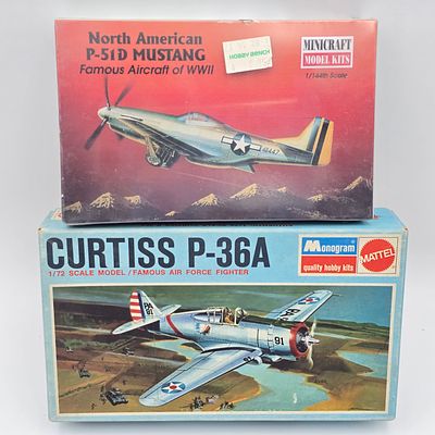 Pair of Plane Model Kits . Pair of Plane Model Kits, one Monogram and one Minicraft. Both 