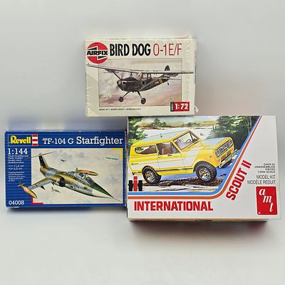 Lot of 3 Model Kits including: 
1- Airfix Bird Dog O-1E/F (1:72 scale) 
2- 
