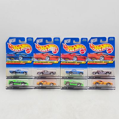 Pair of Hot Wheels Sets. Lot of 8 Hot Wheels Diecast Vehicles from the Tattoo Machines Series 