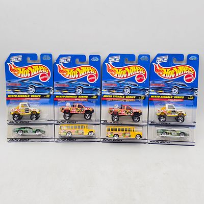Pair of 90s Hot Wheels Sets. Lot of 8 Hot Wheels Diecast Vehicles from the Mixed Signals Series 