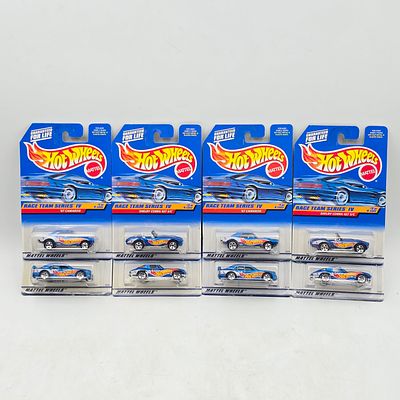 Pair of 90s Hot Wheels Sets. Lot of 8 Hot Wheels Diecast Vehicles from the Race Team Series IV 