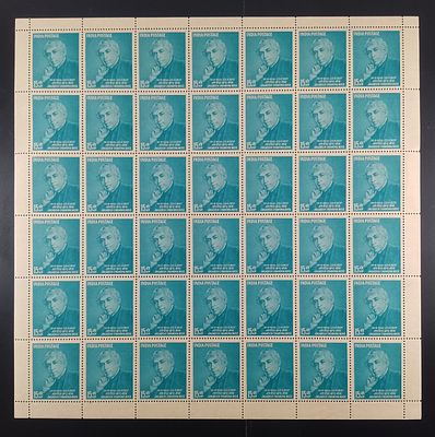India 1958 Birth Centenary of Sir. J. C. Bose, 15np - Mnh, brown gum - Full Sheet of 42 Stamps