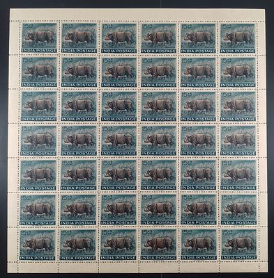 India 1962 Wildlife week, 15np - Mnh, brown gum - Full Sheet of 42 Stamps