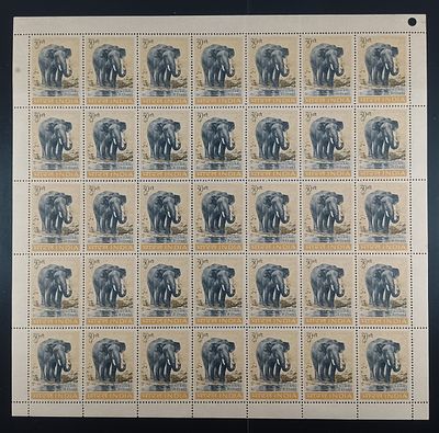 India 1963 Wild Life Preservation (Indian Elephant), 30np - Mnh, brown gum - Full Sheet of 35 Stamps