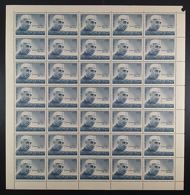 India 1964 Nehru Mourning Issue, 15np - Mnh, brown gum - Full Sheet of 35 Stamps