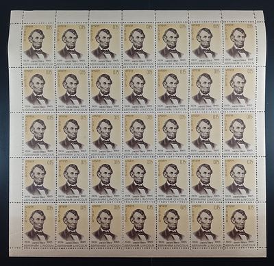 India 1965 Death Centenary of Abraham Lincoln, 15np - Mnh, brown gum - Full Sheet of 35 Stamps