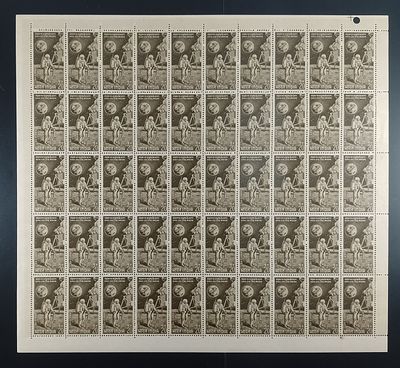 India 1969 First Man on the Moon, 20p - Mnh, brown spots - Full Sheet of 50 Stamps
