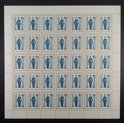 India 1978 Charles Spencer Chaplin, 25p - Mnh, yellow gum - Full Sheet of 35 Stamps