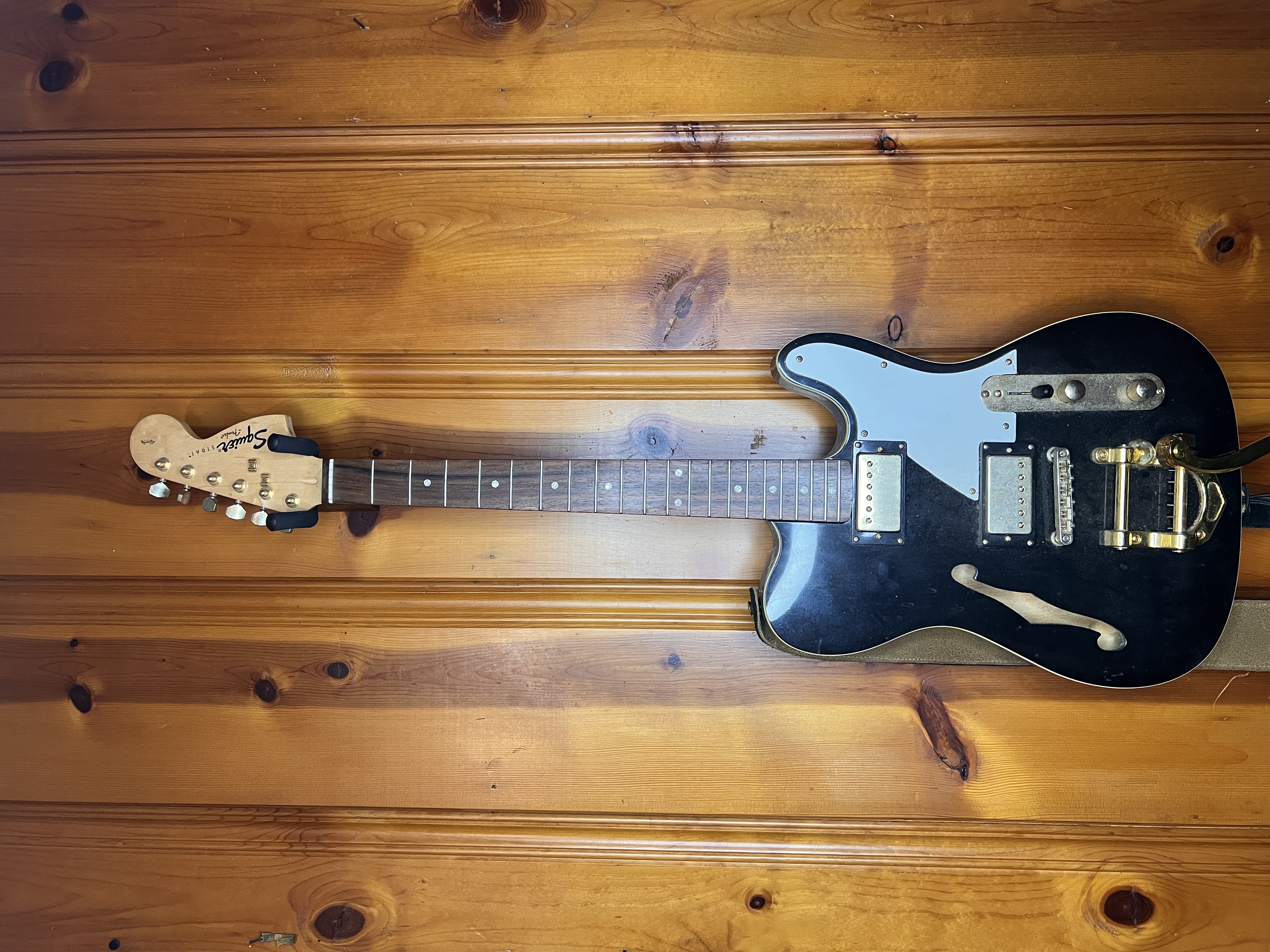 Modified Semi-Hollow Body Electric Guitar with 2005 Squier Stratocaster Neck