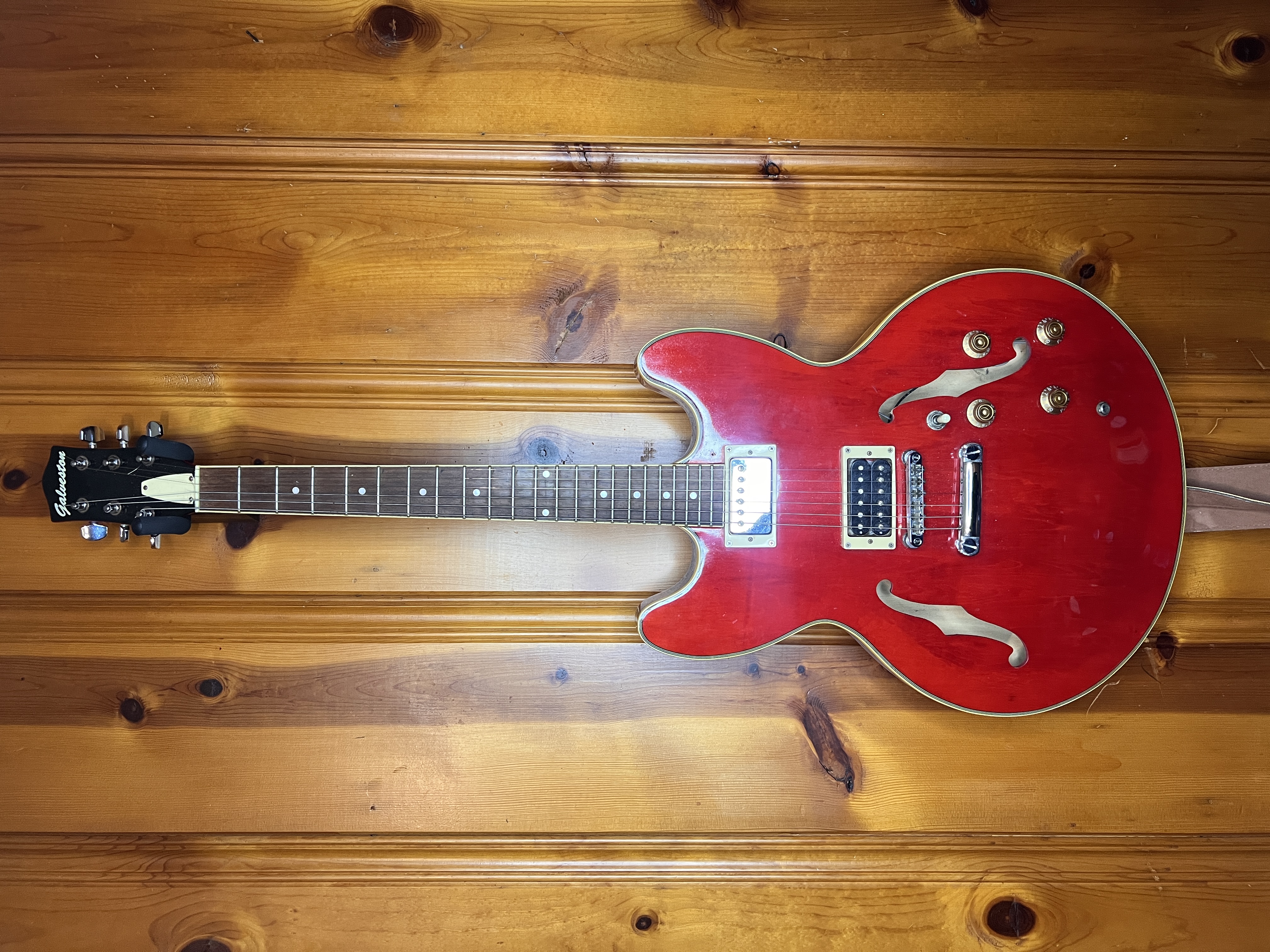 Galveston Semi-Hollow Body Electric Guitar, Transparent Red Finish